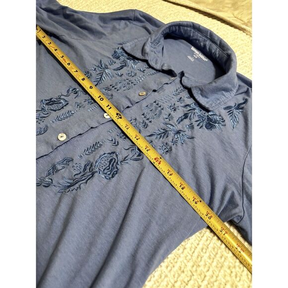 Woman Within Blue Embroidered Tunic Top 16/18 | Cottagecore Boho Artsy Floral - Picture 4 of 9